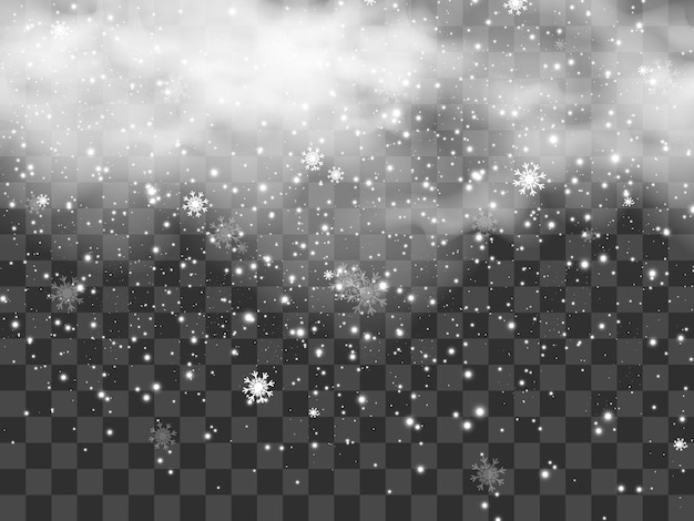 Illustration vectorielle de neige volante sur un fond transparent. Phénomène naturel des chutes de neige