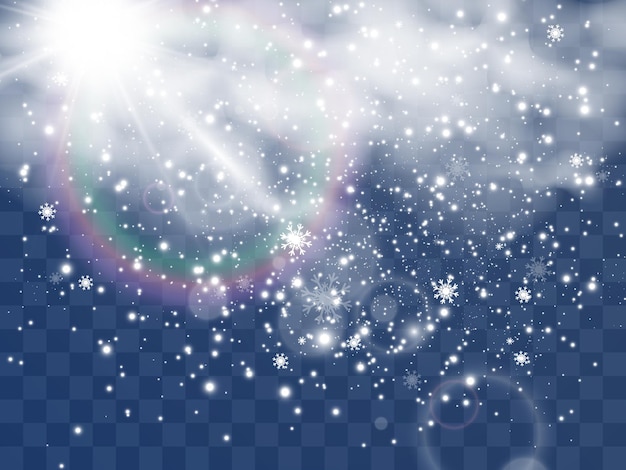 Illustration vectorielle de neige volante sur fond transparentPhénomène naturel des chutes de neige ou