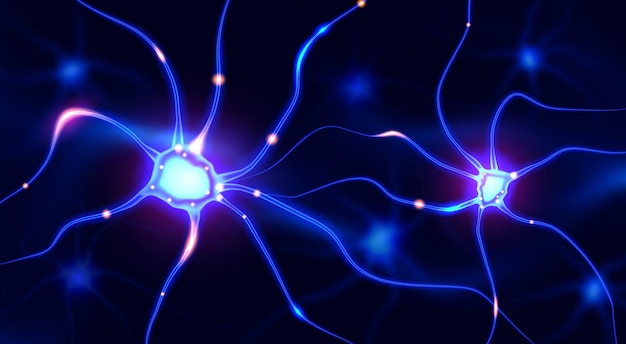Illustration vectorielle de neurones interconnectés avec des impulsions électriques Cellules neuronales abstraites avec nœuds de liaison