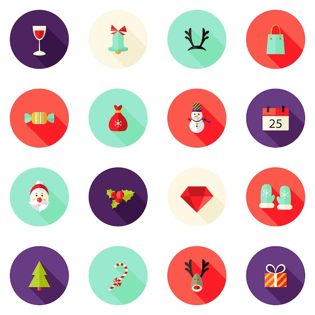 Illustration Vectorielle De Noël Cercle Plat Icons Set 2