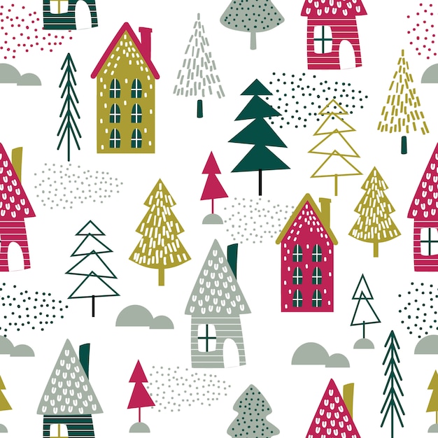 Illustration Vectorielle De Noël Sans Couture Maison Et Arbre De Noël Design