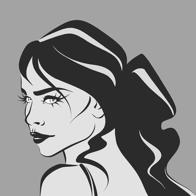 Illustration Vectorielle Noir Et Blanc D'une Jolie Femme Souriante