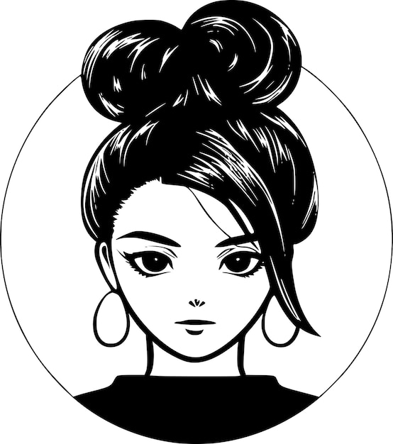 Vecteur illustration vectorielle en noir et blanc de messy bun