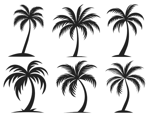 Illustration vectorielle noire de la silhouette d'un palmier sur fond blanc
