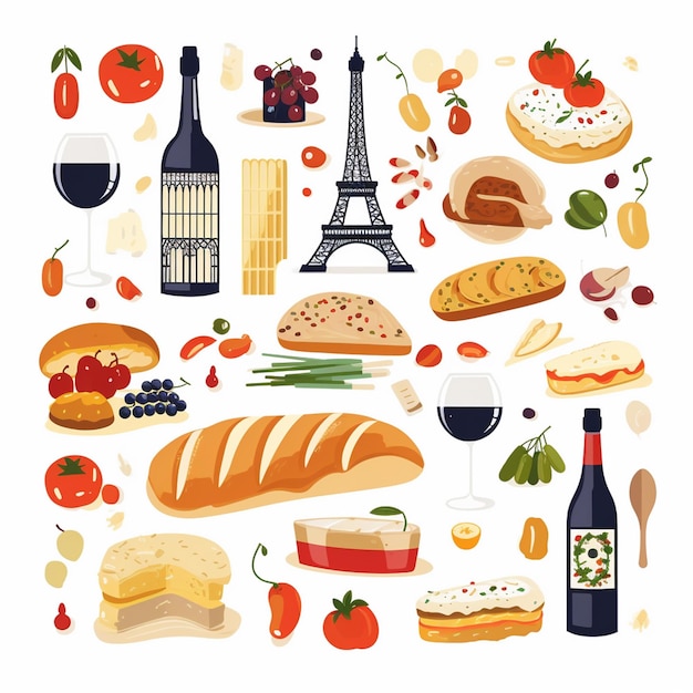 Illustration Vectorielle De La Nourriture Menu Du Restaurant Burger Français Snack Viande Repas Icône Pizza H