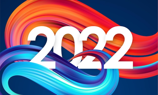 Illustration vectorielle : numéro de l'année 2022 avec forme de trait de peinture torsadée abstraite colorée. Design tendance