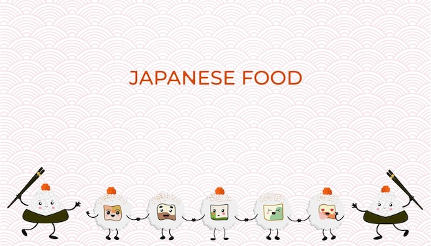 Illustration Vectorielle D'onigiri Et De Sushis Dans Le Style De Style Plat Kawaii