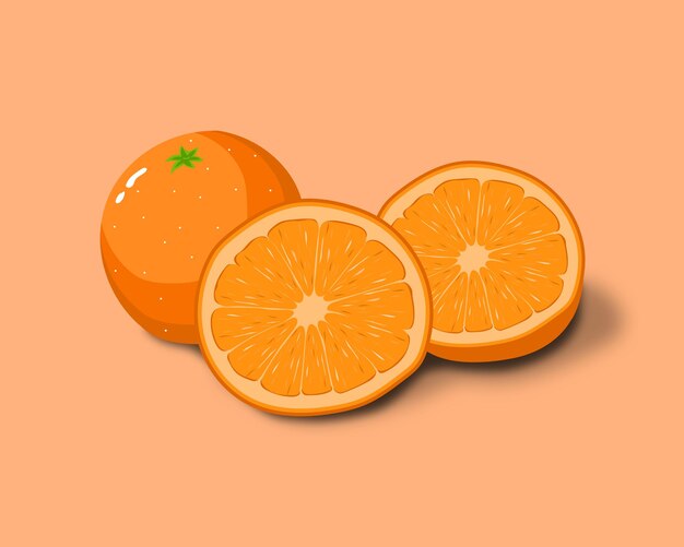 Illustration vectorielle d'oranges juteuses fraîches à moitié coupées et entières