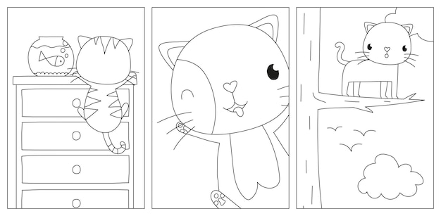 Illustration vectorielle de pages à colorier de chats