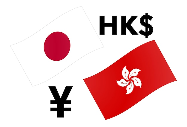 Illustration vectorielle de la paire de devises JPYHKD forex. Drapeau japonais et hongkongais, avec le symbole Yen et Dollar.
