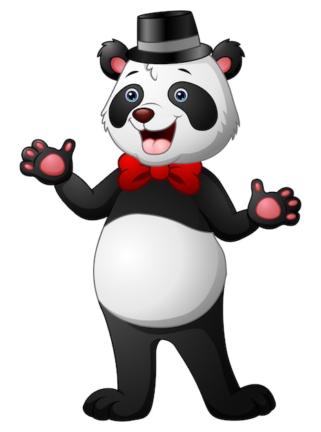 Illustration Vectorielle De Panda De Bande Dessinée Portant Un Chapeau En Agitant