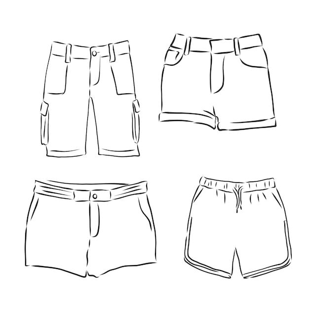 Vecteur illustration vectorielle de pantalons vues de face et de côté shorts vector illustration de croquis