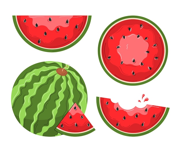 Vecteur illustration vectorielle de pastèque et de tranches juteuses au design plat illustration de concept de nourriture d'été