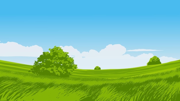 Illustration Vectorielle De Paysage De Champ Vert Avec Des Arbres