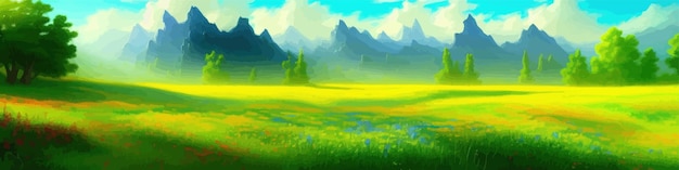 Illustration vectorielle de paysage d'été de montagne dessin animé paysage naturel de montagne arrière-plan simple