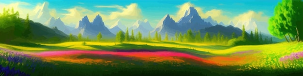 Vecteur illustration vectorielle de paysage d'été de montagne dessin animé paysage naturel de montagne arrière-plan simple
