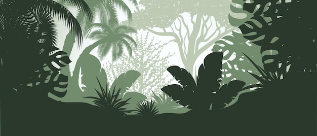 Illustration vectorielle Paysage silhouette tropiques Palmiers Jungle