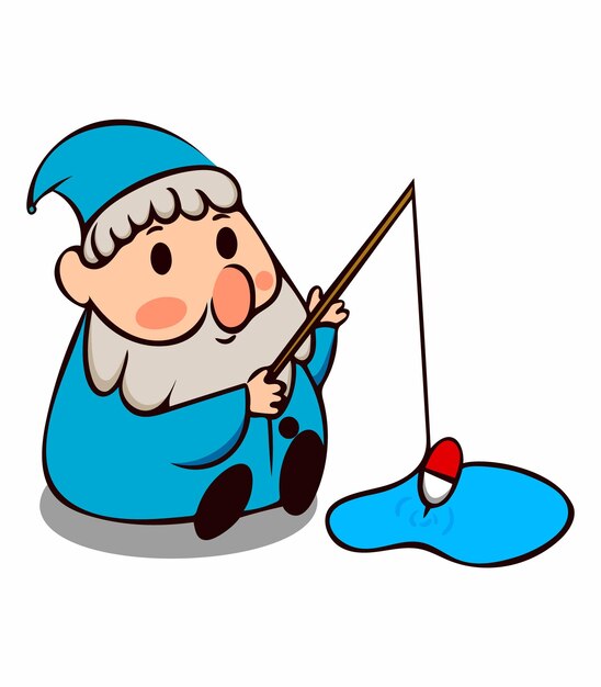 Illustration Vectorielle De Pêche Gnome Mignon Isolée Sur Fond Blanc Image Simple Pour élément De Conception