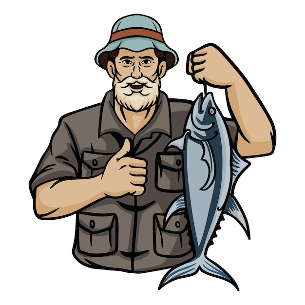 illustration vectorielle de pêcheur attrapant du poisson