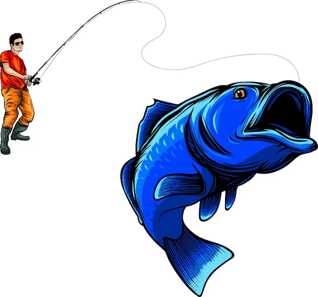 illustration vectorielle de pêcheur pêché du poisson