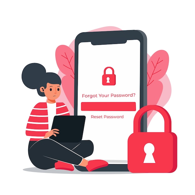 Illustration vectorielle d'un personnage assis devant un écran mobile affichant le concept d'écran d'interface utilisateur
