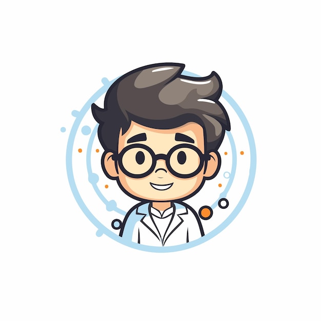 Illustration vectorielle d'un personnage de dessin animé de garçon en lunettes et manteau de laboratoire