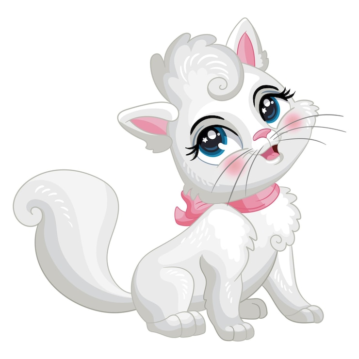 Vecteur illustration vectorielle de personnage de dessin animé mignon chaton blanc moelleux assis