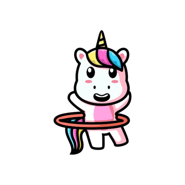 Illustration Vectorielle De Personnage De Mascotte De Dessin Animé Mignon Une Licorne Joue Holahope