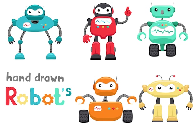 Illustration Vectorielle De Personnages De Robots De Jeu De Dessin Animé