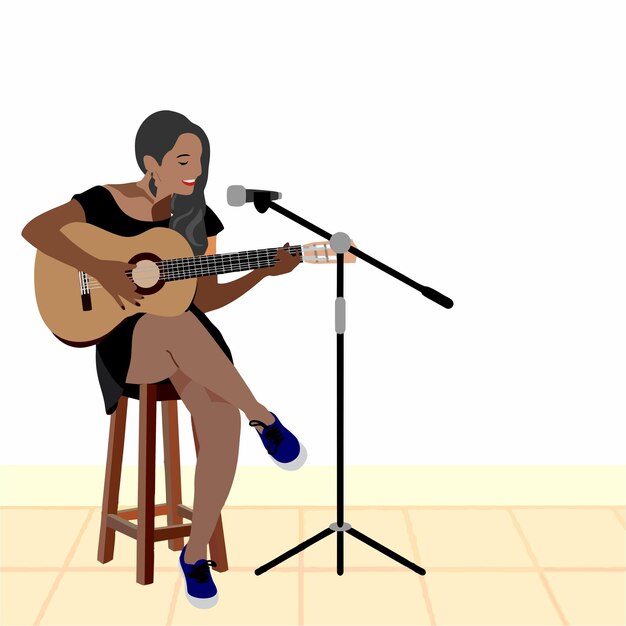 illustration vectorielle d'une personne jouant de la guitare tout en chantant avec un microphone