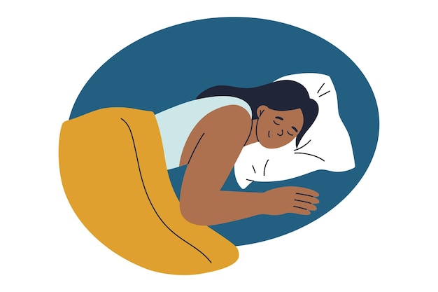 Illustration vectorielle d'une personne qui dort dans un lit atmosphère confortable repos paisible et détente à l'appartement