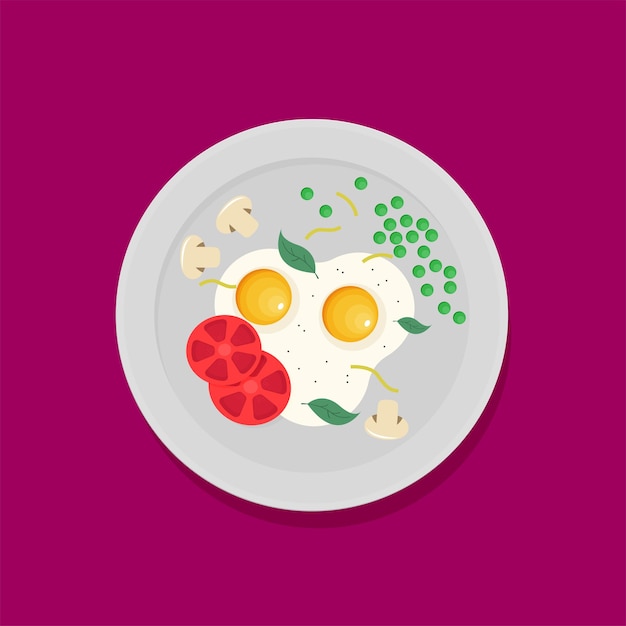 Vecteur illustration vectorielle de petit-déjeuner assiette avec sandwich à la saucisse et oeuf style plat