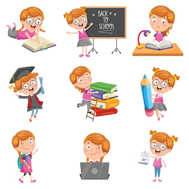 Illustration Vectorielle De La Petite Fille De L'école