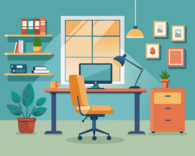 Illustration vectorielle de la pièce de bureau intérieure