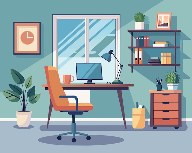 Illustration vectorielle de la pièce de bureau intérieure