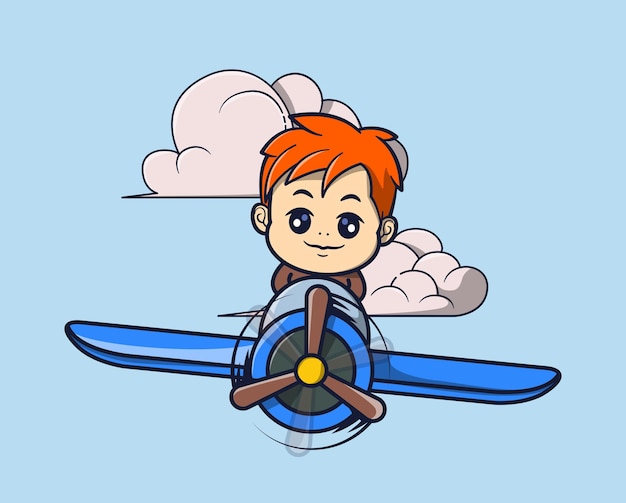 illustration vectorielle d'un pilote conduisant un concept d'icône de transport d'avion mignon