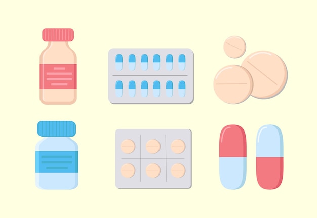 Illustration Vectorielle De Pilules Médicaments, Pilules, Pilules Médicales, Pilules En Bouteille, Médecine