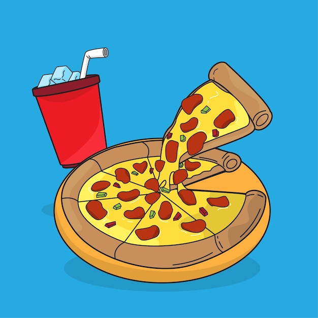 Vecteur illustration vectorielle pizza et soda