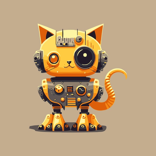 Illustration vectorielle plane de logo de mascotte de personnage de chat robot mignon