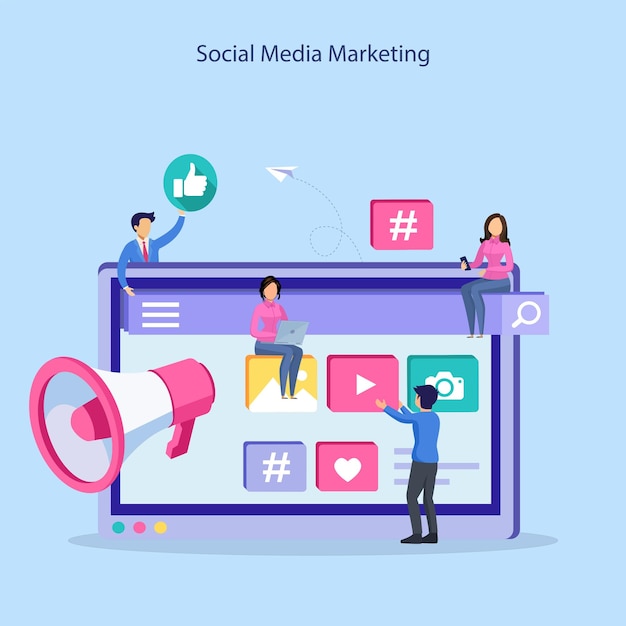 Illustration vectorielle plane de planificateur de marketing de médias sociaux