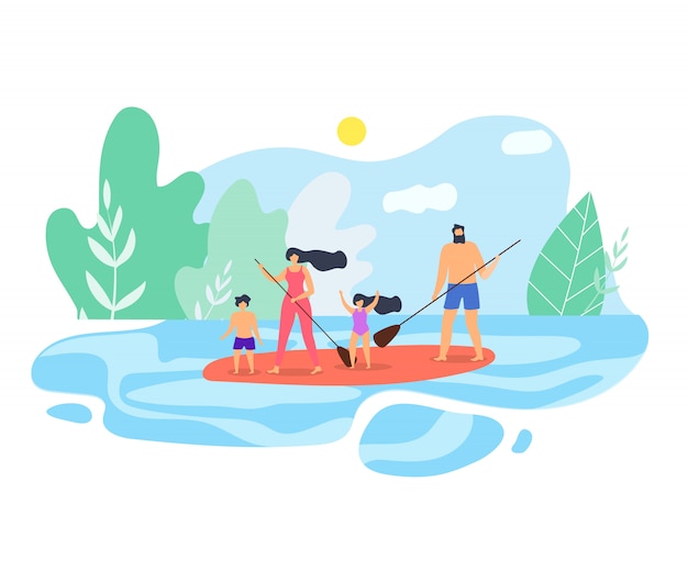 Illustration Vectorielle Plane Vacances En Famille Sur Le Lac