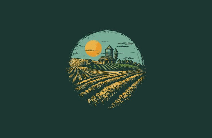 Vecteur illustration vectorielle de la plantation du paysage de la ferme vintage