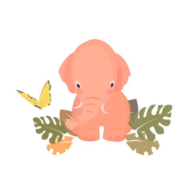 Illustration Vectorielle Plate Avec Bébé éléphant Mignon