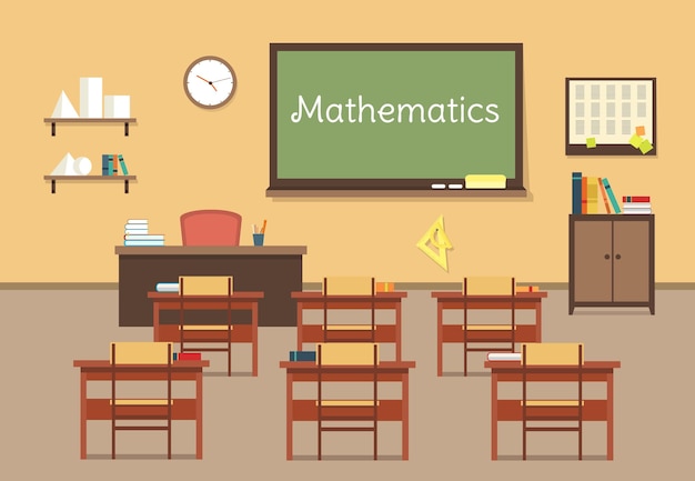 Illustration Vectorielle Plate De La Classe De Mathématiques Au Collège De L'institut Universitaire De L'école