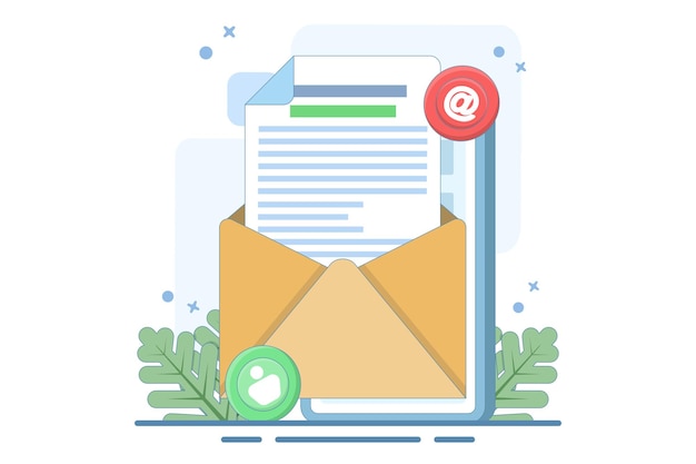 Illustration vectorielle plate Conception d'enveloppe ouverte avec lettre ou stratégie d'affaires en ligne