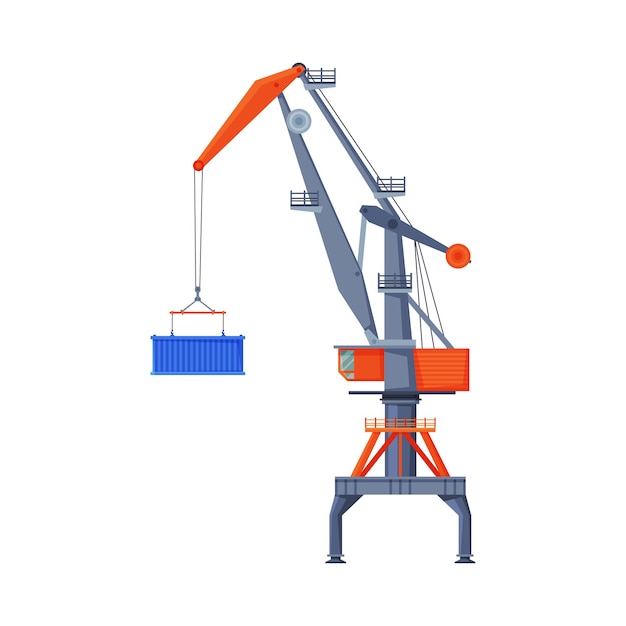 Vecteur illustration vectorielle plate de l'équipement de levage de cargaison de la grue de levage industrielle