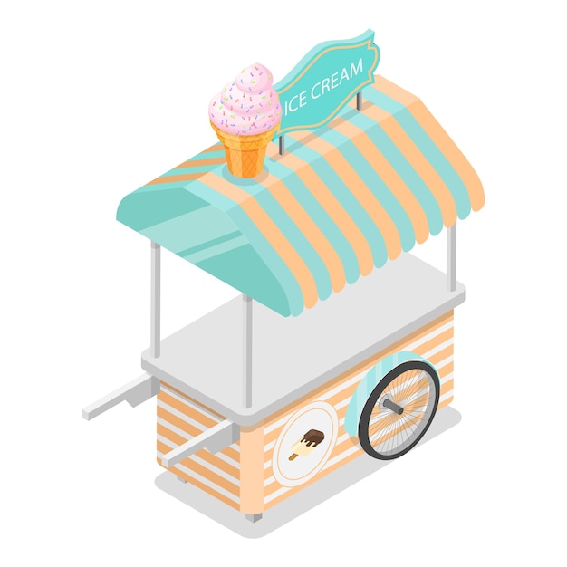 Illustration vectorielle plate isométrique 3d de chariots de bonbons et de crème glacée