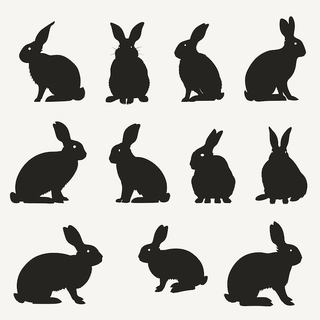 Illustration vectorielle plate noire de la silhouette du lapin