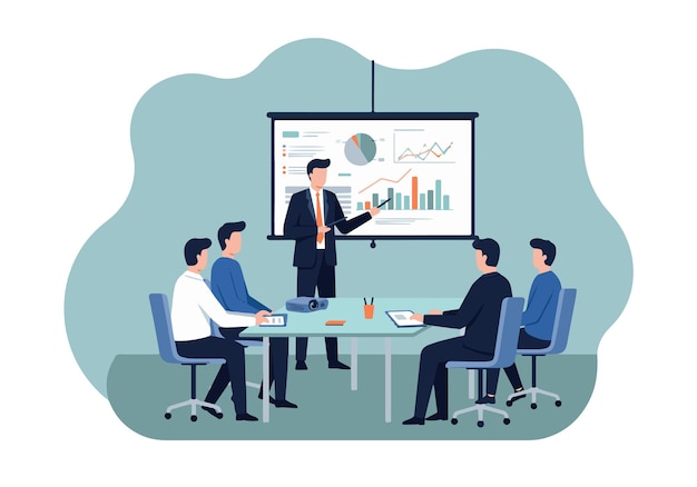 Illustration vectorielle plate de la présentation d'affaires dans une salle de conférence moderne Réunion professionnelle