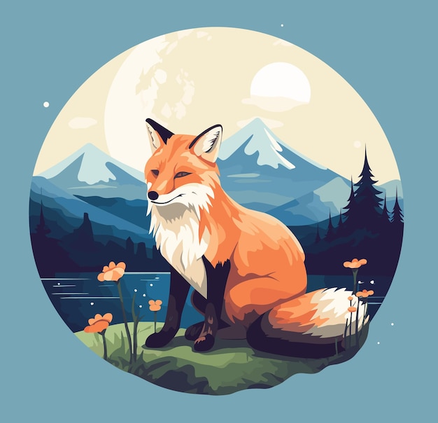 Illustration Vectorielle Plate D'un Renard Dans La Forêt Dans Un Style Minimaliste